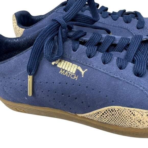 Puma Match Sneakers Women’s Size 7 Navy Suede Gold Snake Detail Gum Sole - Picture 10 of 13